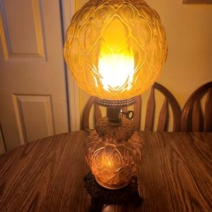 Vintage hurricane amber glass electric lamp
